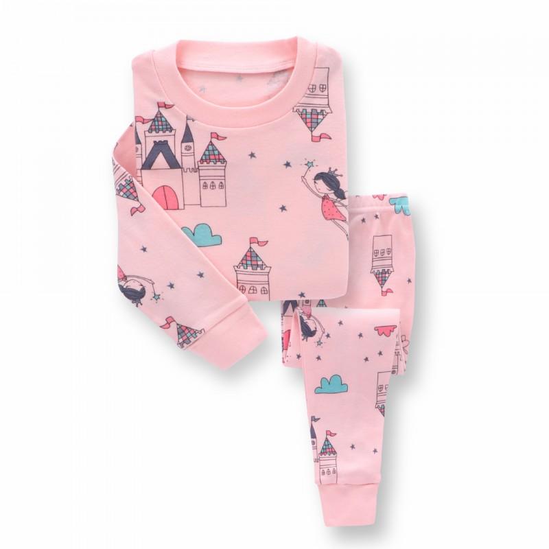 Cartoon Kids Cotton Pajamas Set Long Sleeve Sleepwear Boys Girls 90-140cm
