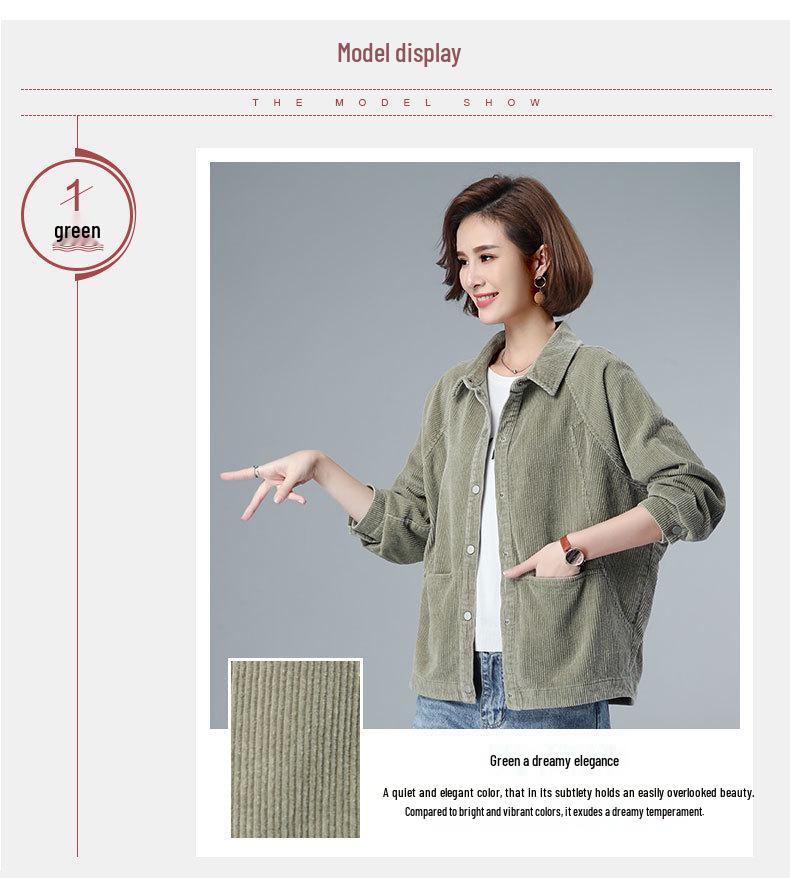 Corduroy Women's Plus Size Casual Short Jacket - Spring & Autumn Fashion for Middle-Aged