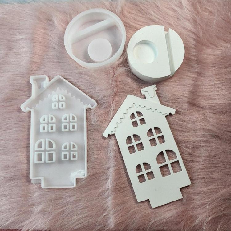 Candle Stand Silicone Mold Candlestick Mold Snow House Candle Holder Ornament Mould Epoxy Table Decoration Molds