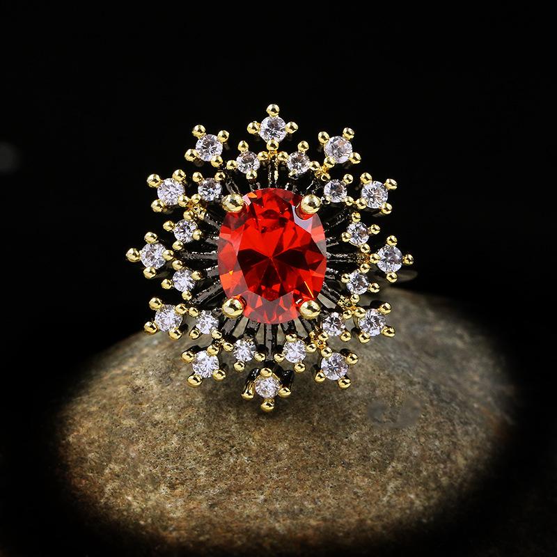 

Silver Ring Red Zircon Ring Jewelry Exaggerated Sunflower Ring Wedding Bridal Ring Attending Cocktail Party Jewelry 10