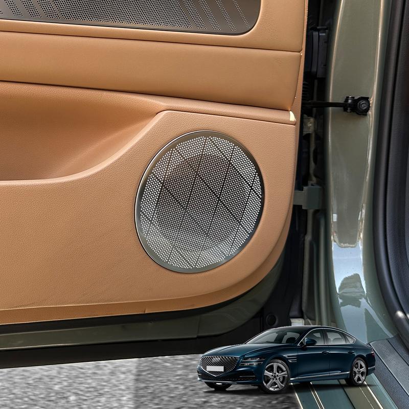 For Genesis G80 RG3 2025 2026 Silver Stainless Steel Car Door A-Pillar Speaker Decoration Cover Trim Accessories LHD/RHD