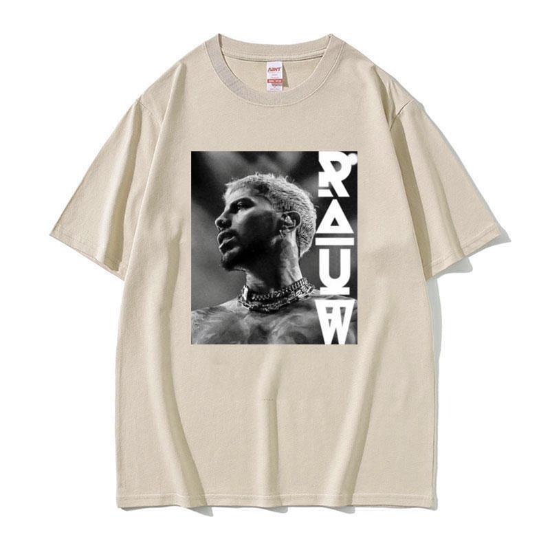 Rapper Rauw Alejandro Reggaeton Trap T-shirt Unisex's Harajuku Retro Hip Hop Punk T-shirts Unisex 100% Cotton Short Sleeve T Shirt