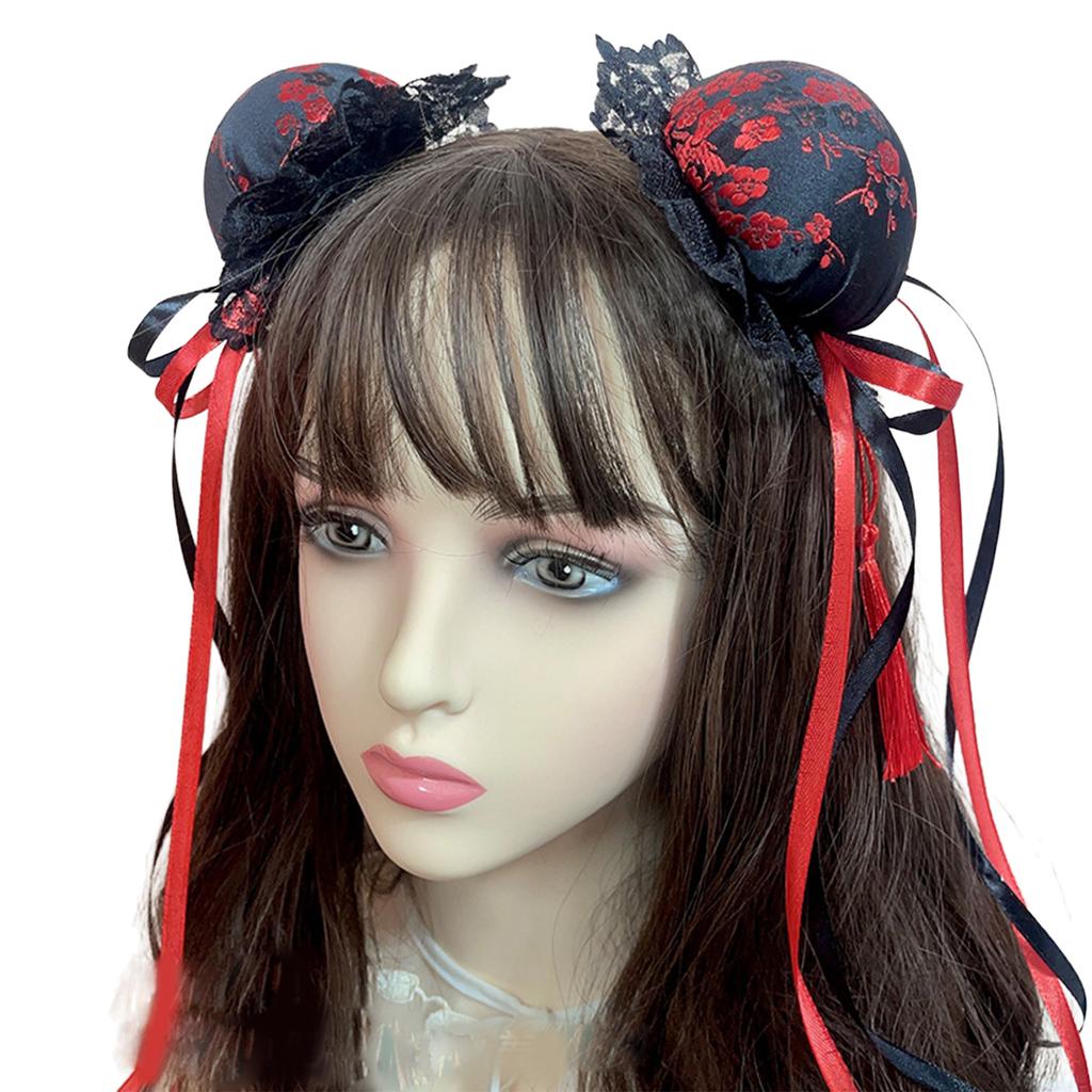 Lace Bowknot Hair Bun Cover Hairclip for Cosplay Party Costume Side Clip Halloween Headwear Role Play Maid Headpiece