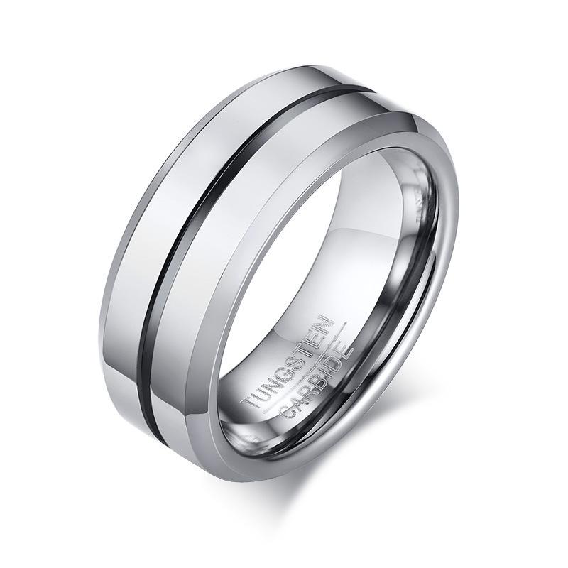 Vinterly Wolframkarbid Herrenringe Kratzfest 8mm Breit Linie Schmuck für Herren Luxus Einzigartig Party Hochzeitsringe