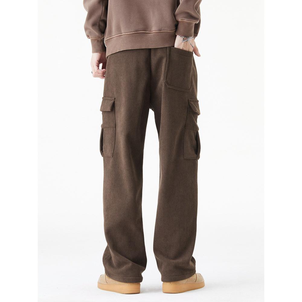 Winter Kord Sweatpants Herren Taschen Fleecefutter Cargohose Warm Lässig Locker Gerade Hose