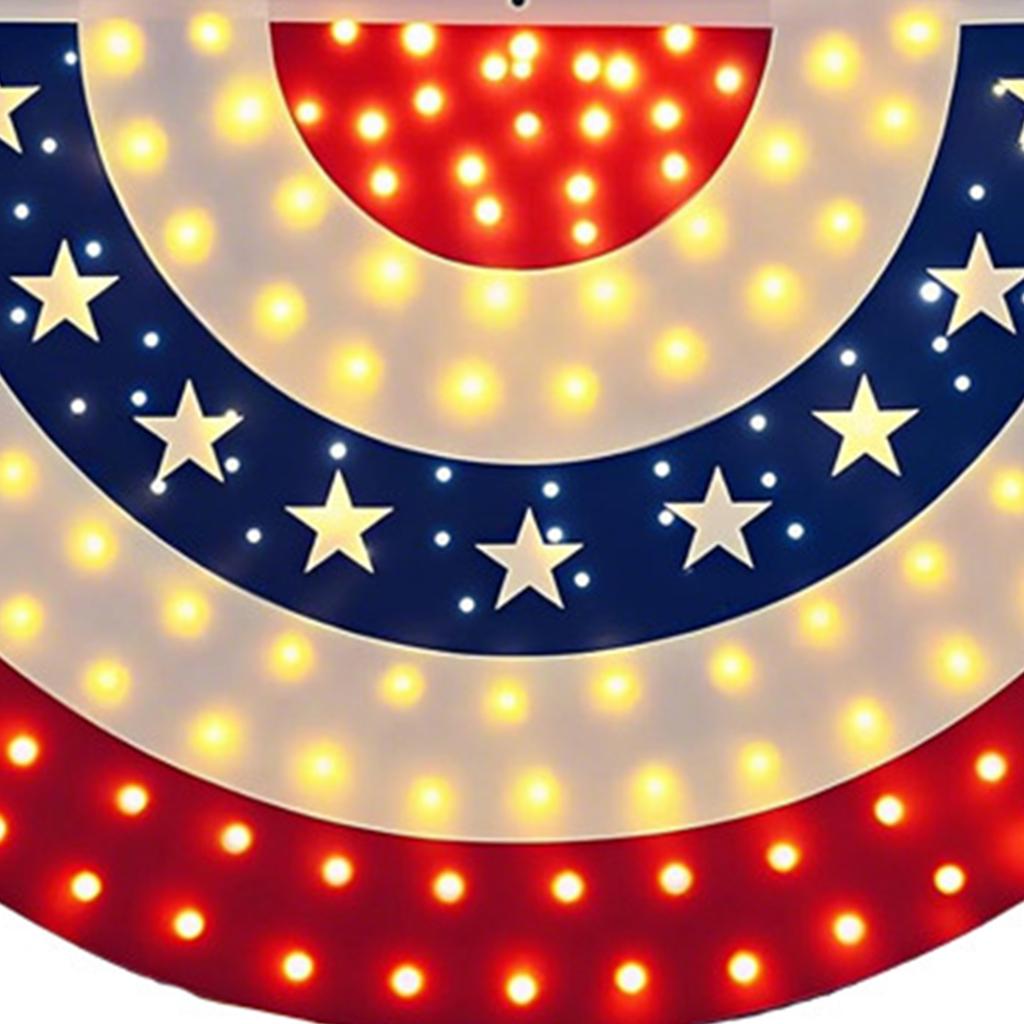 USA 250th Patriotic Bunting Banner with LED Light Memorial Patriotic Banner Flags for 4th of July Decorations Outdoor