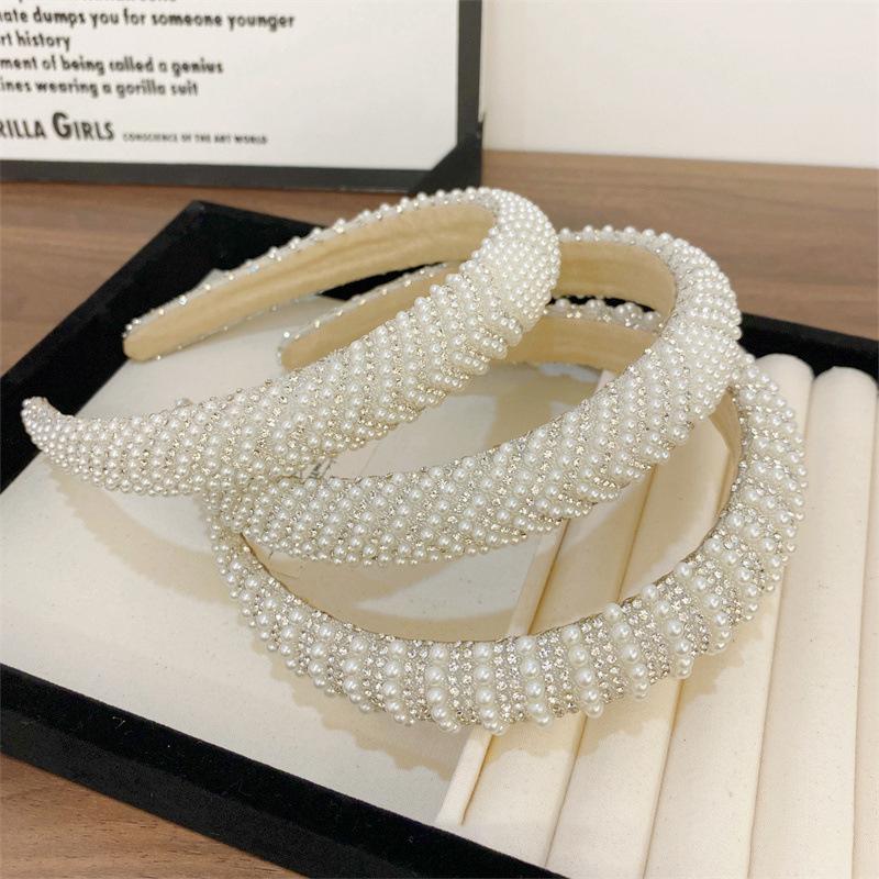 Barock Vintage Perle Glasperlen Schleife Stirnband Mode Haarband Voll Strass Schwamm Haarband Haarschmuck