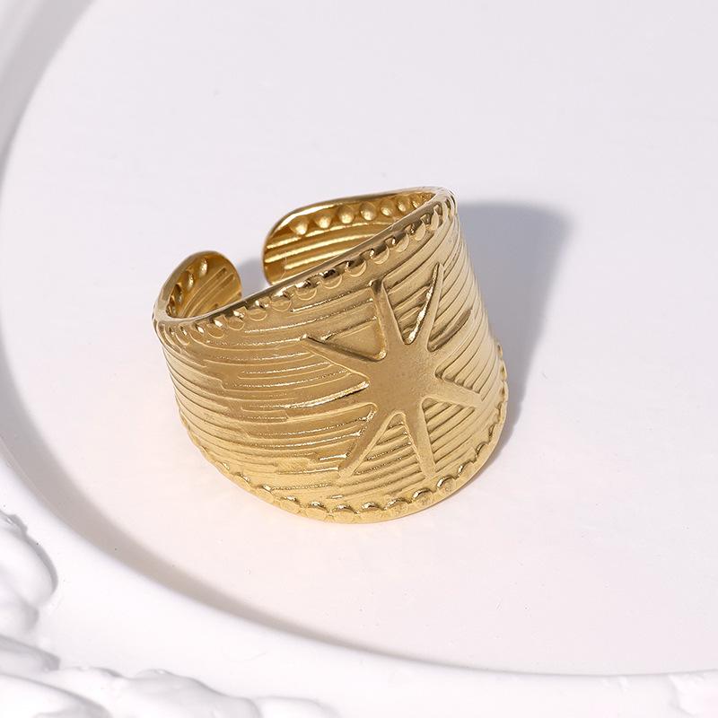 Gold Color Stainless Steel Rings for Women Men Vintage Geometric Wide Edge Star Open Rings Non Fading Jewelry Accessories Gifts