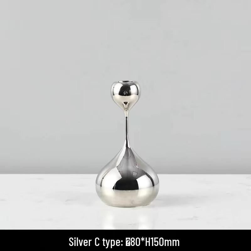 

European Teardrop Silver Metal Candlestick Decor for Living Room & Dining Table