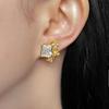 Blinking Original 18K Gold Geometric Zircon Flower Stud Earrings – Elegant Floral Cluster Design for Women.