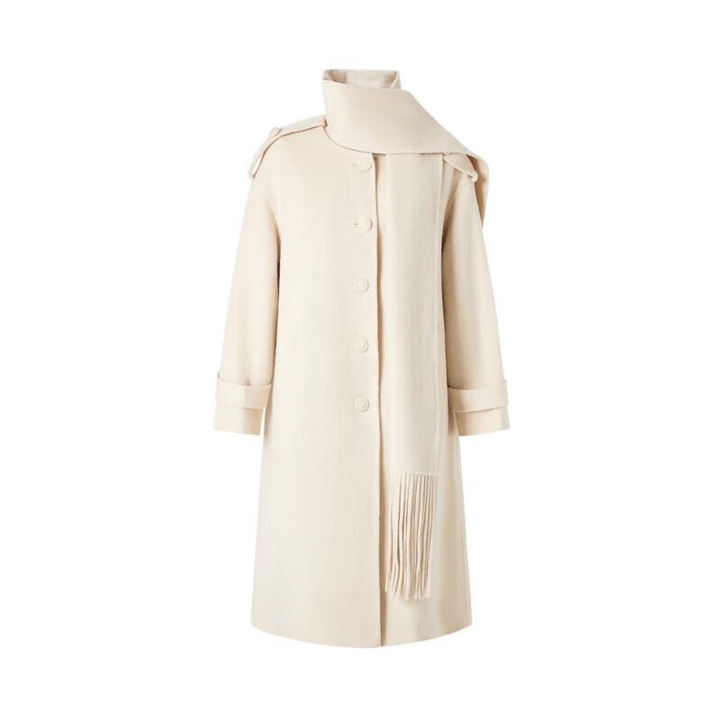 JZ ANNAKKO Women's Tasseled Scarf Style Wool Blend Double-Faced Long Coat