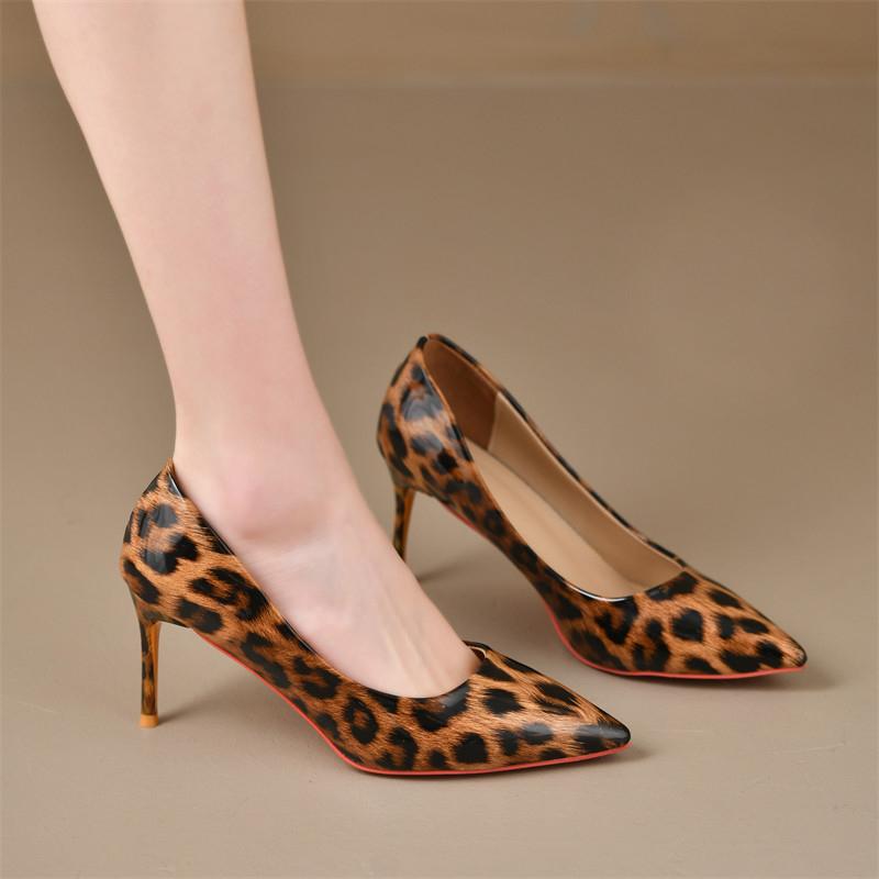 

Spring New Leopard Pattern High Heels for Women with Thin Heels and Sexy Pointed Points, Shallow Lipstick Bottom Single Shoes 42 леопард друку кольору