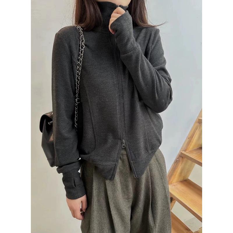 Felpa con zip e colletto alto in pile da donna