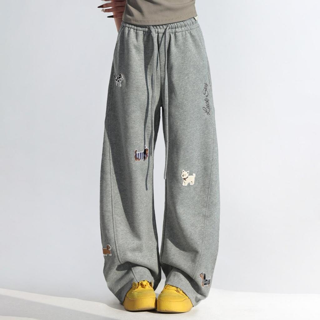 Damen Modische Bestickte Elastische Taille Tasche Locker Weites Bein Lässige Jogginghose