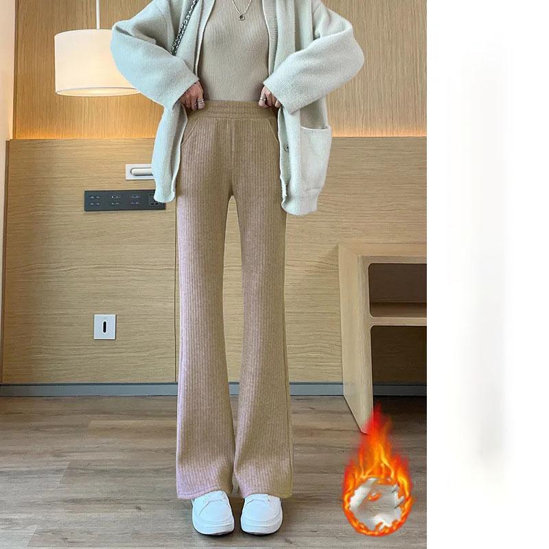 

Теплые Утепленные Плюс Бархат Клеш Зимние Элегантные Женские Брюки Pantalones Корейская Мода Высокая Талия Стройнящие Плюшевая Подкладка Брюки 90См XS хаки