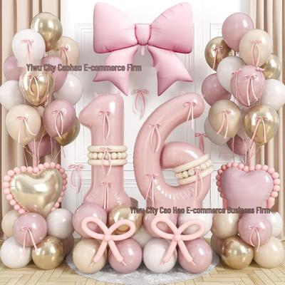 Pink Bow 16th Birthday Balloon Set - Party Decoration & Photo Prop for Girls
