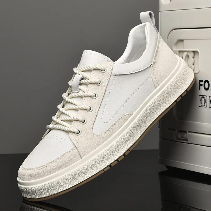 New Mens Sneakers Genuine Leather Outdoor Casual Shoes Fashion Lace-up White Shoes for Men Walking Shoes Tennis Masculino Sport
