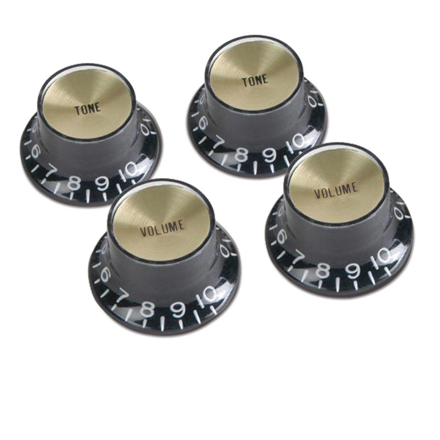 

Gibson Top Hat Style Knobs Black Gold Metal Insert Knobs PRMK-020 W/