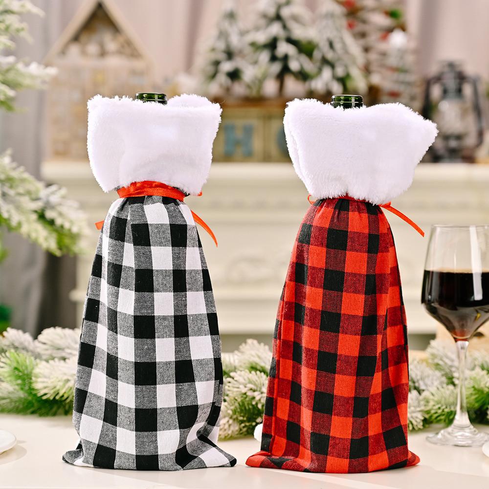 Christmas Plaid Stylish Wine Bottle Wraps In Eyecatching Red Black And Variants White