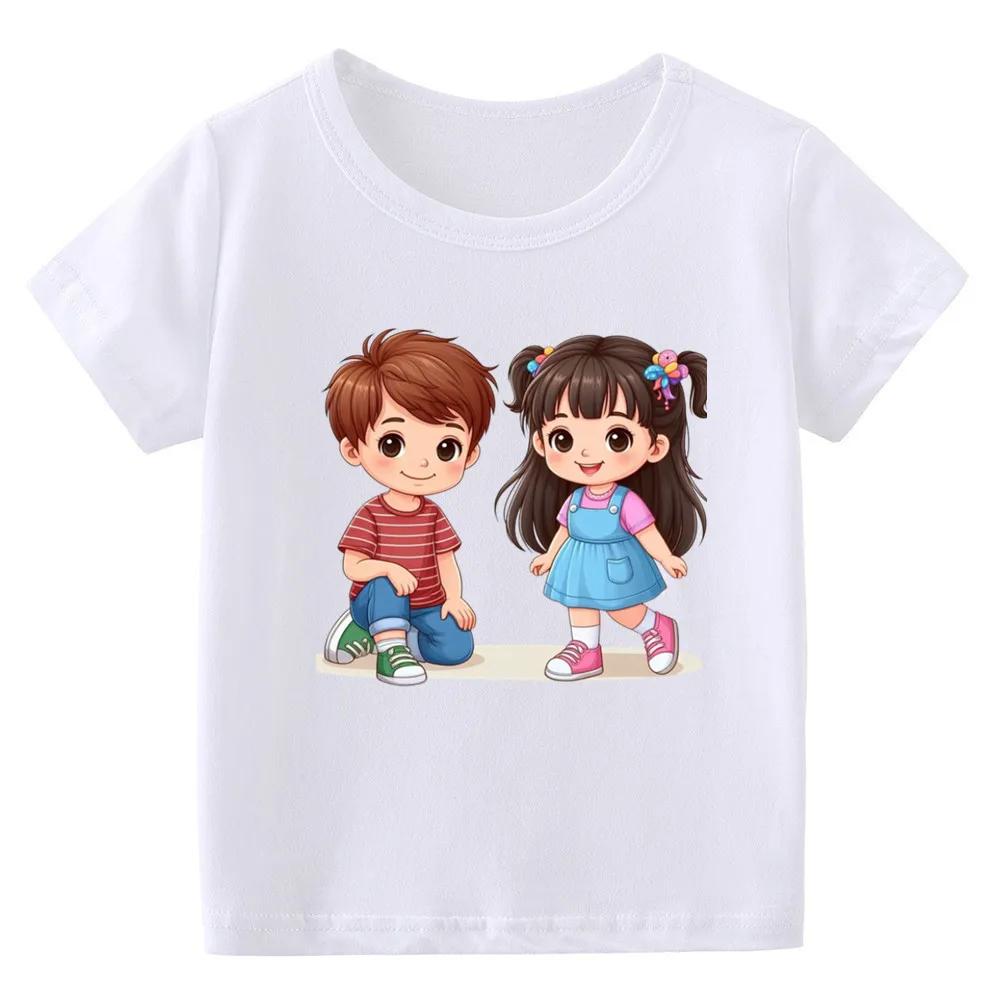 Kids Tales Girls Summer Tshirt Short Sleeve Crew Neck Top Modal Fabric Roundneck Cartoon Print Shirt
