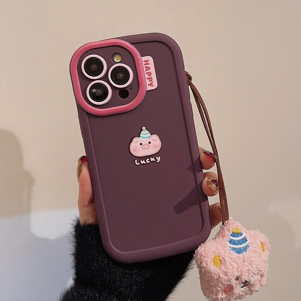 Cute Ins Pink Pig Apple 15 Mobile Phone Case Iphone16 Silicone 11 Suitable for 13pro Max Plush Rope XR