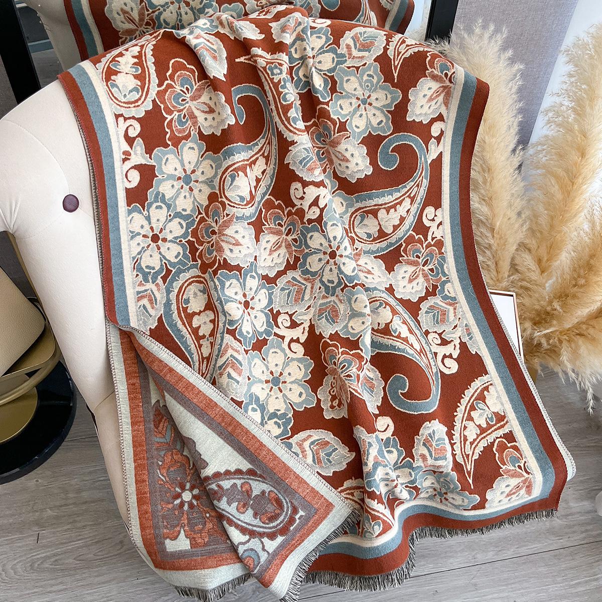 Дизайн Роскошный Зимний Кашемировый Шарф Женский Теплый Пашмина Плед Шарфы с Узором Пейсли Женский Шарф-накидка Толстый Платок Bufanda