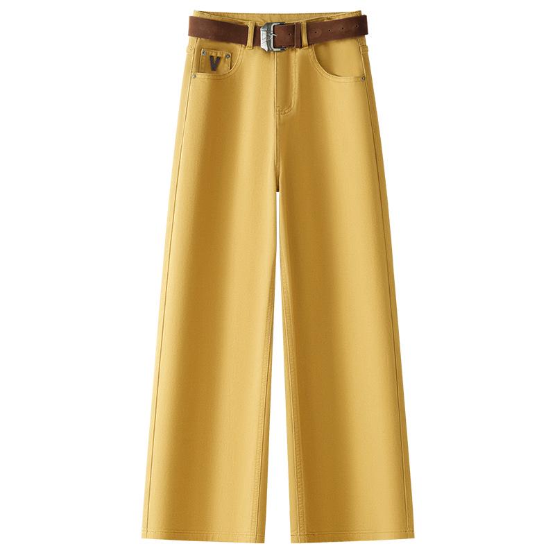 

Women s Retro High-Waist Yellow Wide-Leg Jeans - Spring 2025 Style S