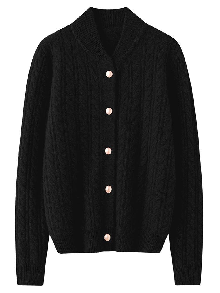 Women's Plus Size Cashmere Stand Collar Thick Knit Cardigan Sweater, Long Sleeve Loose Fit.