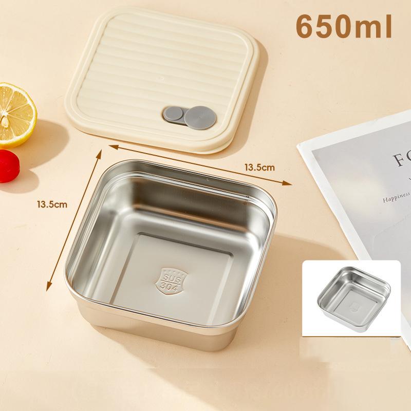 304 Stainless Steel Square Lunch Box With Lid Portable Fruit Salad Food Container Stackable Leak Proof Bento Box