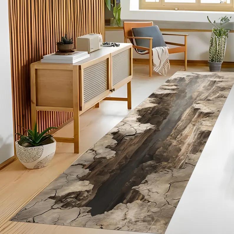 3D Visual Rock Stream Carpet Mat Non-slip Rug Home Decoration Canyon Natural Pattern Floor Mat for Living Room Corridor Decor