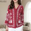 ZANZEA Ethnic Print Casual V-Neck Long Sleeve Women Blouse
