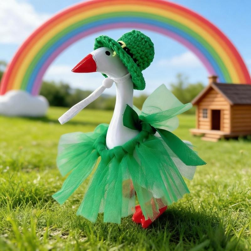 Porch Geese Dress Costume with Hat Irish Festival Polyester Porch Geese Statue Clothing For Patrick's Day Decoration