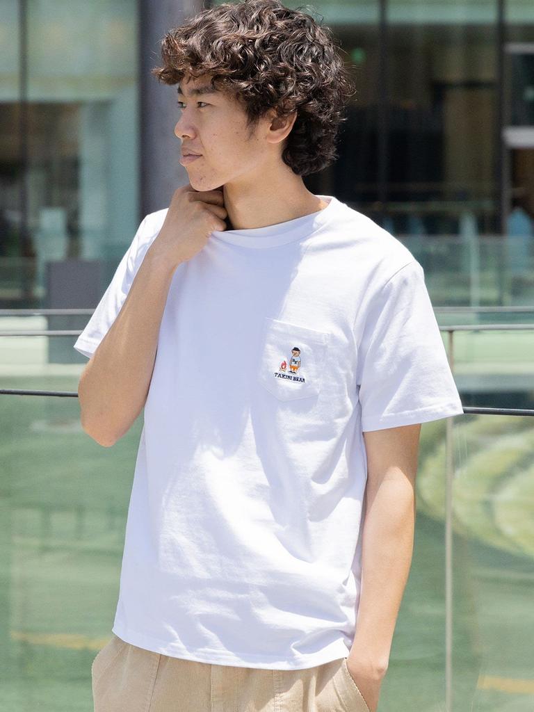 Beams Heart Takibi Bear Print Pocket T-Shirt, Men's, White, Size L
