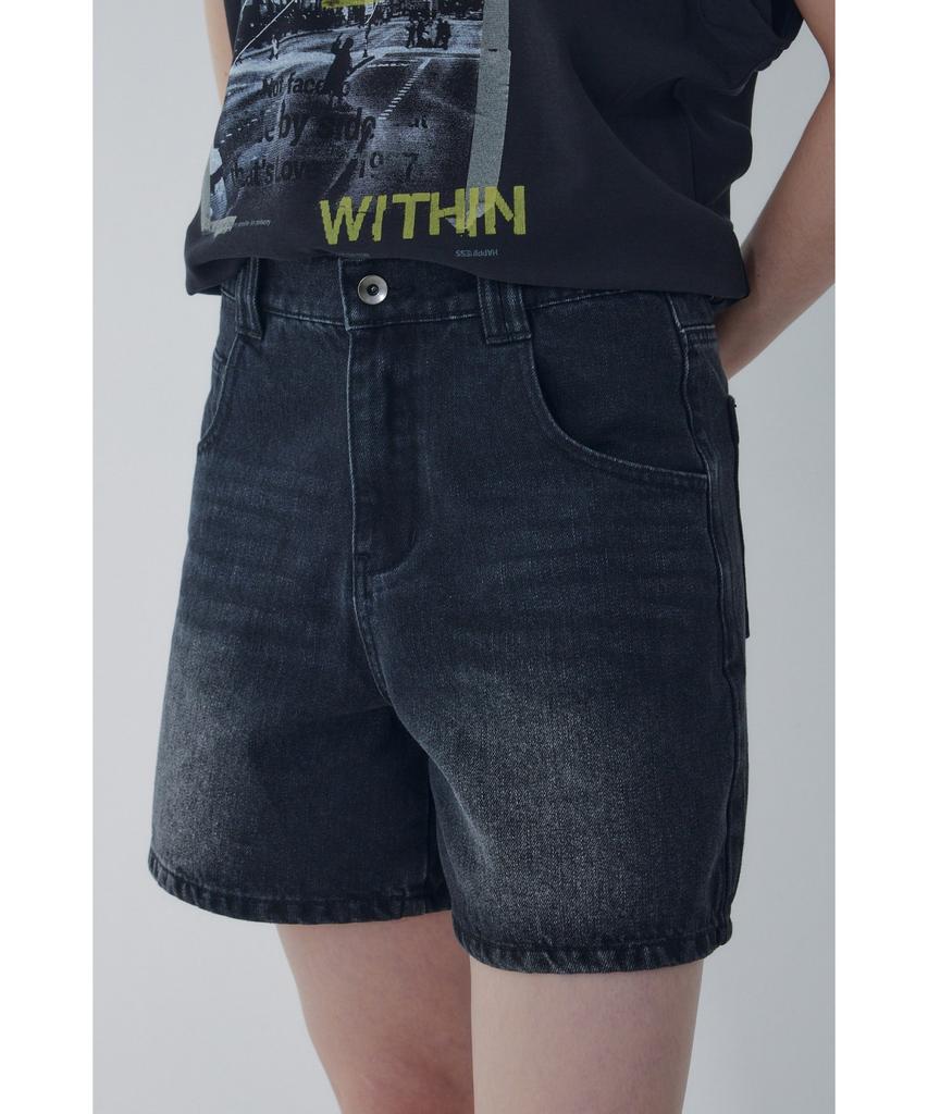 Bobeu Vintage Washed Denim Shorts_Black 7156255004