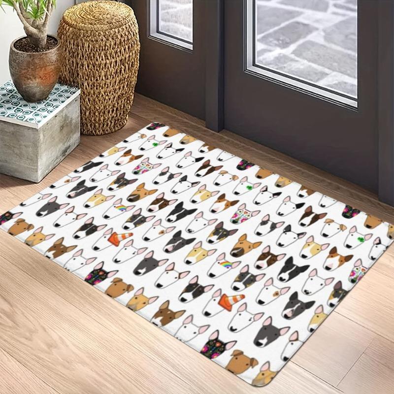 Bull Terrier Multi-color Heads Carpet Mat Anti-Slip Rubber Backing Rug for Pet Lover Home Decoration Bone Prints Fun Door Mat