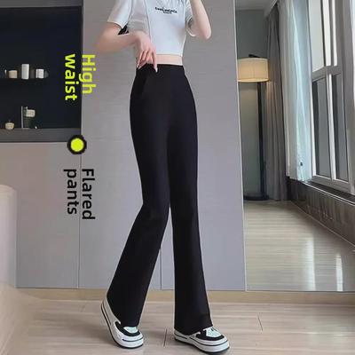 Women's Slim Stretch High Waist Black Flared Suit Pants - Plus Size for Spring & Summer
