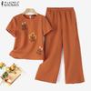 Women Short Sleeve Print Blouse and Pants Casual Two Piece Sets