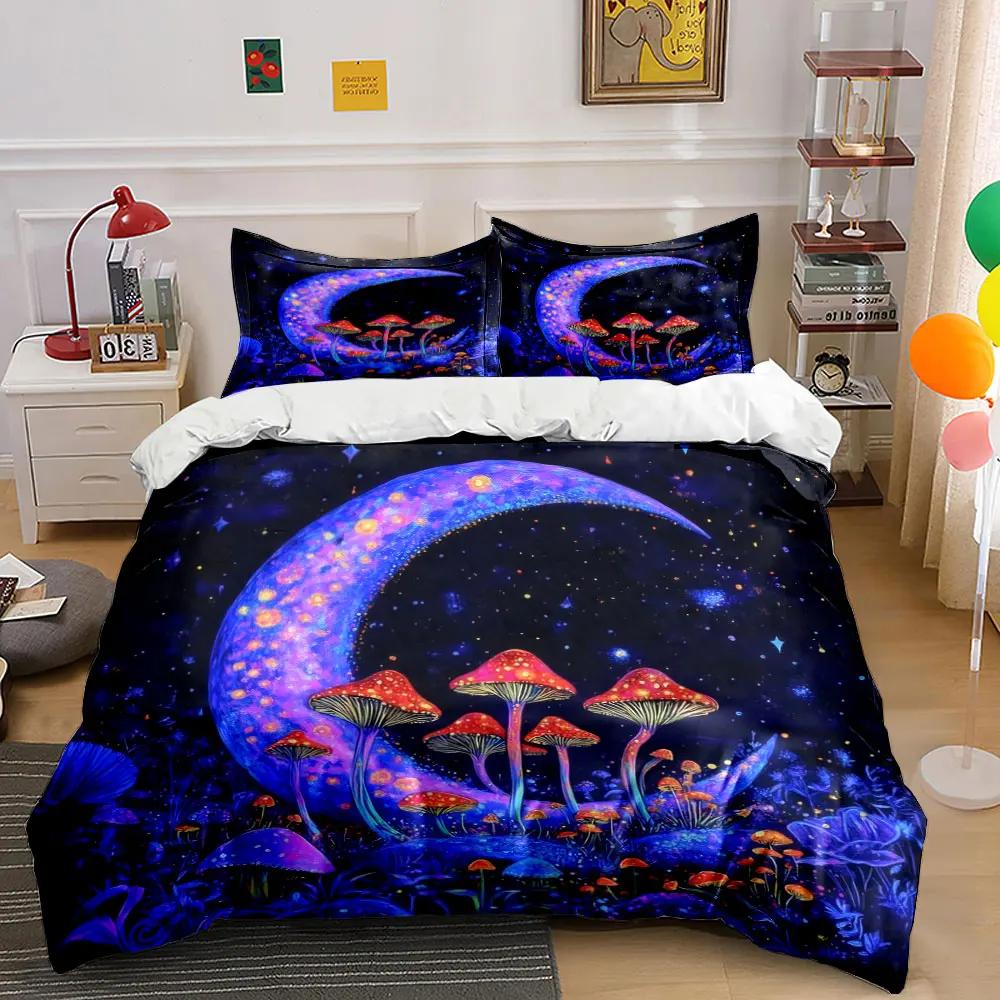 Fantasy Moon and Mushrooms Set Soft Comfortable Duvet Cover Bedding Set Included 1*Duvet Cover & 2*Pillowcases Gift
