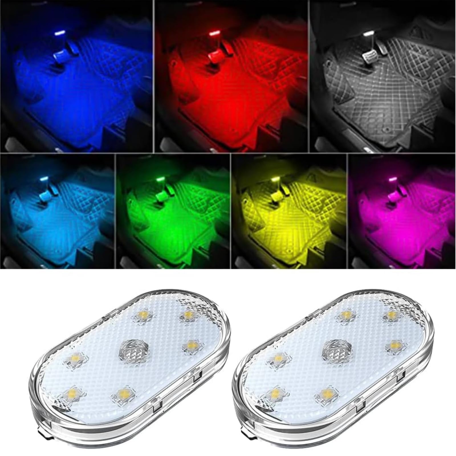 

Car Lighting LED Reading Light, 2-Pack, High Brightness Lighting, USB Charging, 7 Color Switching, Touch Mini Ambient Light, Universal Use