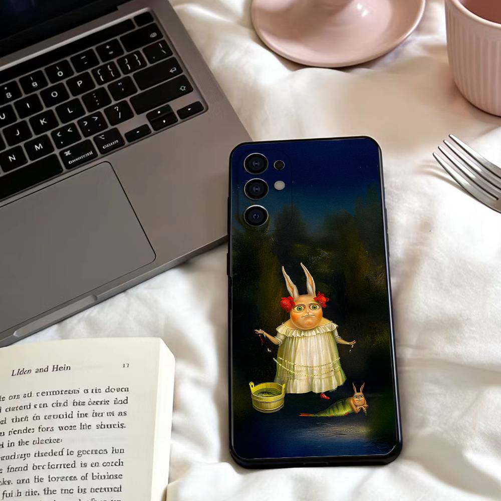 

Vintage Rabbit Aristocrat Phone Case For Samsung S25,24,23,22,30,21,10,9,Ultra,Plus,Lite,FE,4,5 G Soft Black Case Samsung S25Plus