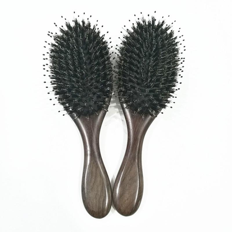 Ebony wood boar bristle hair brush - curling brush, air cushion brush, massage brush, paddle brush 22*6.5*