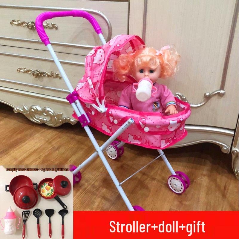 Baby Girl Doll Stroller with Light and Sound - Pretend Play Birthday Gift