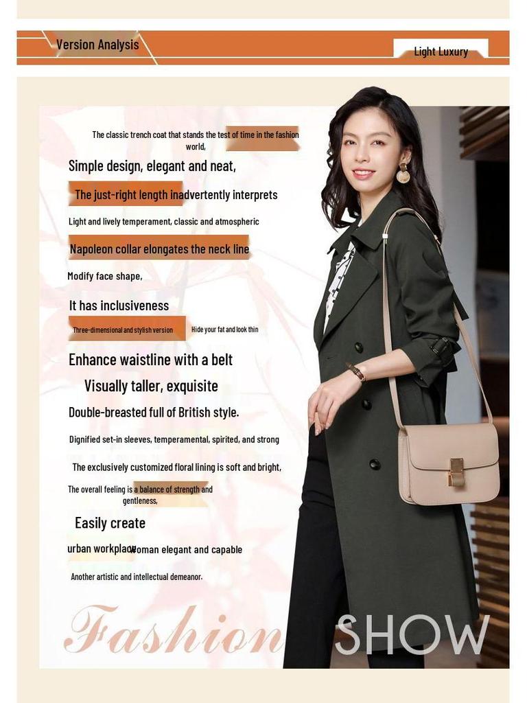 Temperamental Women's Mid-Length Trench Coat - Spring/Autumn 2025 British Style in Ink Green
