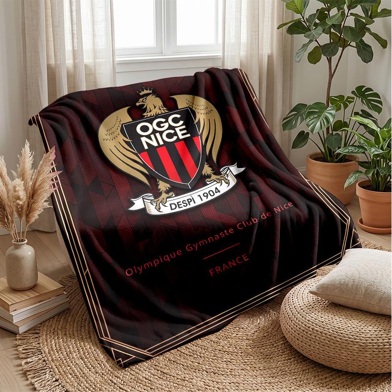 OGC Nice FC Weiche Flanell-Fleece-Decke Leichte Gemütliche Warme Überwurfdecke für Sofa Bett Heimdekoration