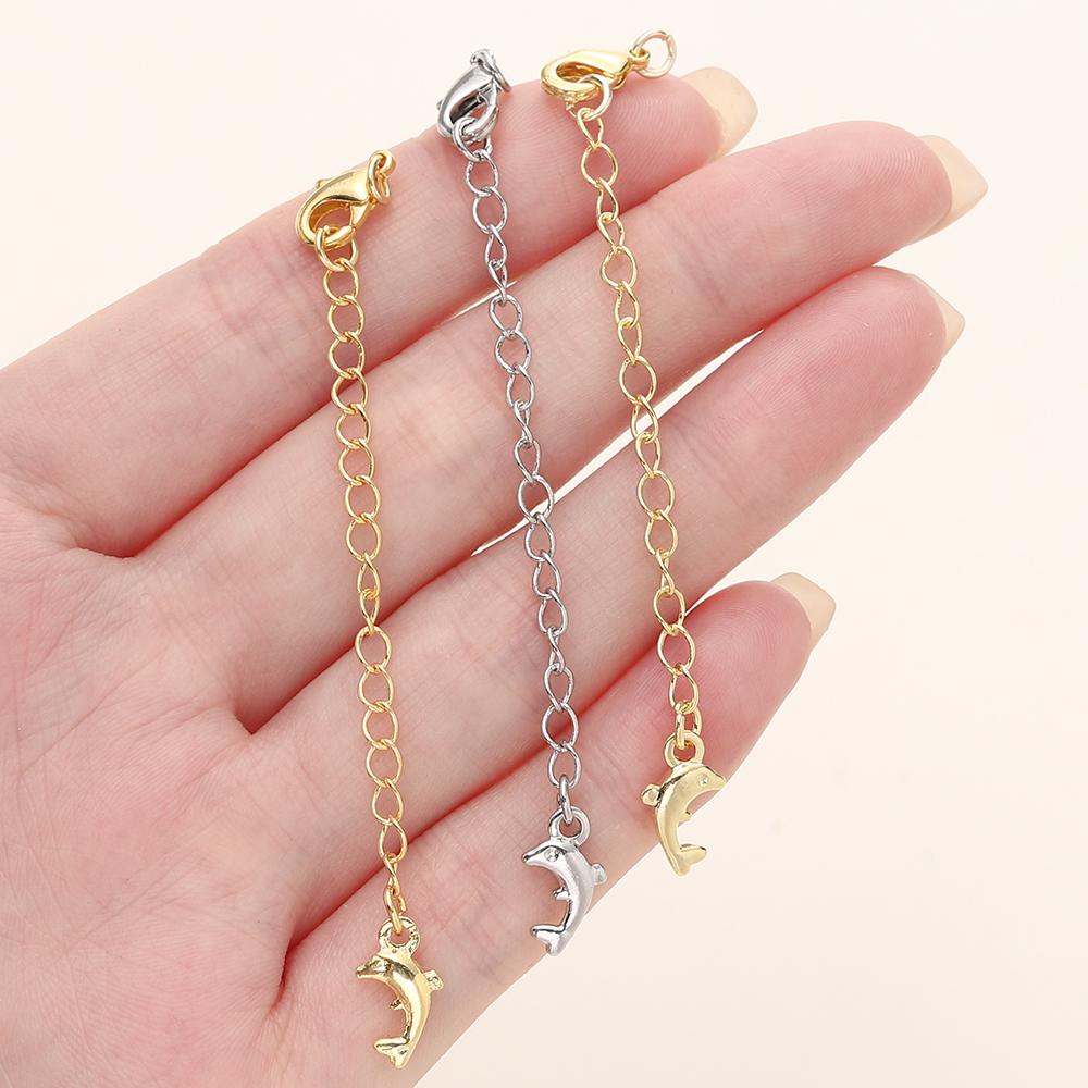 5/10pcs/Pack 14/18K Gold Color Plated Brass Various Extension Chain With Lobster Clasps for DIY Necklace Jewelry Making Findings