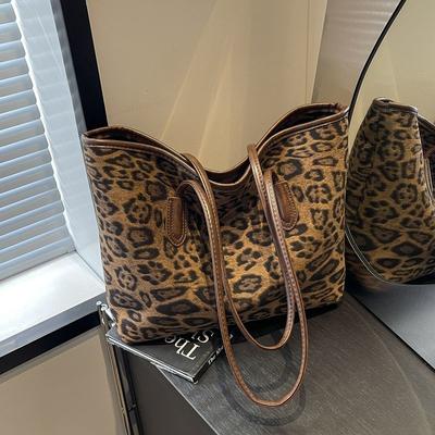 High-End Leopard Print Women's Bag Large Capacity Big Bag Fashionable Versatile Shoulder Handbag Commuter Tote Bag