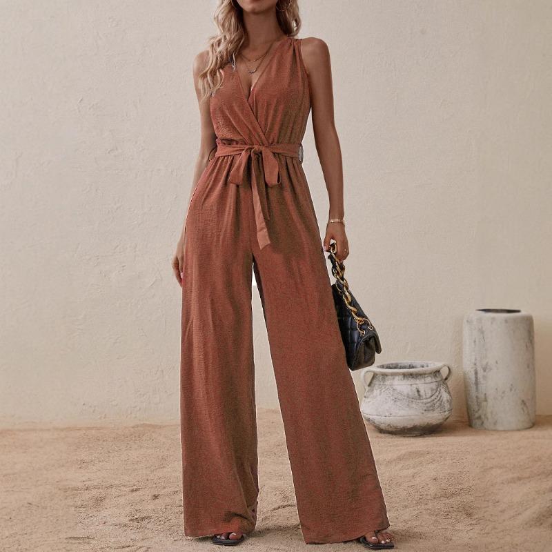 Women's New Halter Jumpsuit Straps High Waist Sleeveless Jumpsuit Fashion Casual Suit