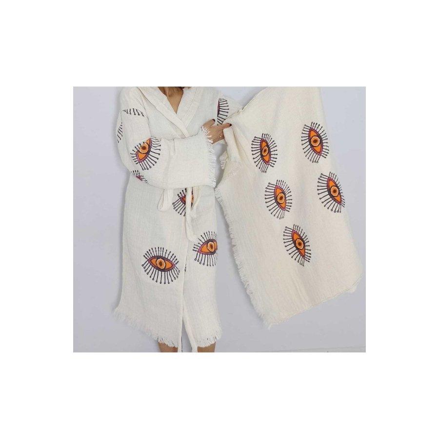 Women's 2 Piece Set Cotton Muslin Multipurpose Kimono and Muslin Peshtemal Multi-Purpose Fine Woven Towel / Pareo / Shawl