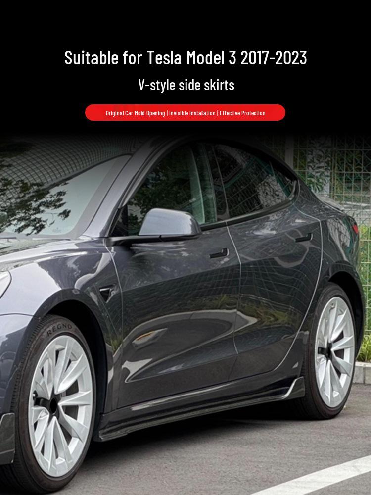 Tesla Model 3 V Style Carbon Fiber Front Lip & Side Skirts Kit