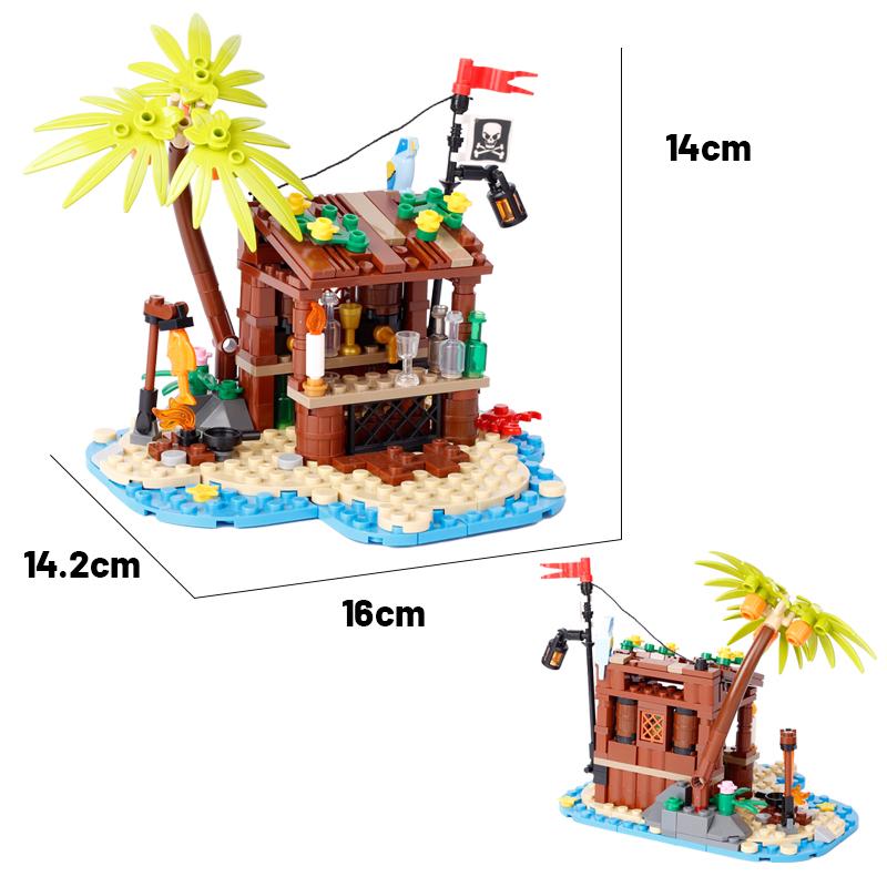 MOC Mittelalterliche Burg Pirateninsel Festung Bausteine Straßenansicht Haus Möbel Buchhandlung Filmszene Zubehör Spielzeug
